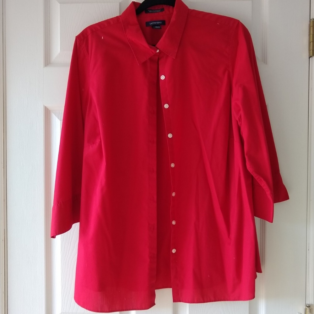 18W Land's End Wrinkle-Free Broadcloth Red Button-Down Shirt